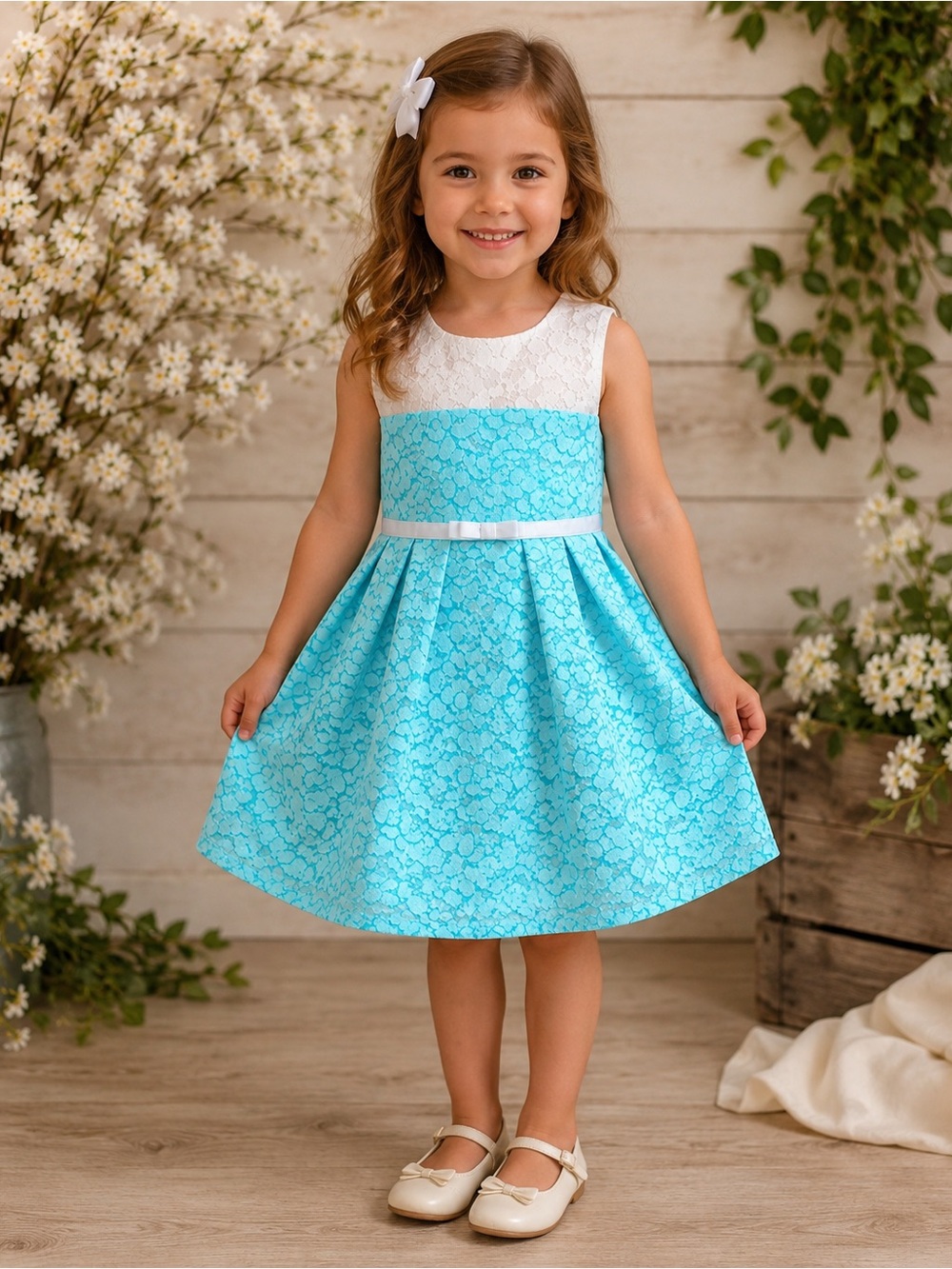 Jona Michelle White Lace Shell Girl Dress Top-some stains